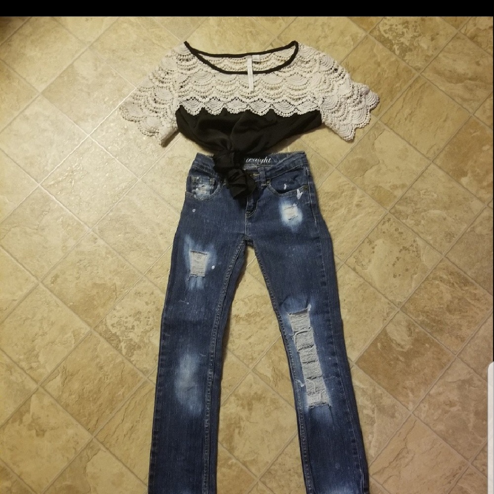 Nwot Hand Distressed Girls Jean's